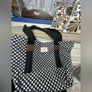 Sloane Ranger Gingham Satchel Tote Shoulder Bag White Black Large